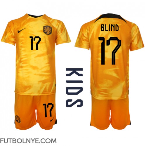 Camiseta Países Bajos Daley Blind #17 Primera Equipación para niños Mundial 2022 manga corta (+ pantalones cortos)